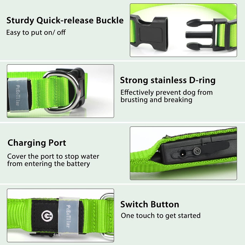PcEoTllar Light up Dog Collar for Night Walking - LED Dog Collar Light Rechargeable Color Changing, Glow in The Dark Dog Collars Waterproof Glowing Dog Collars for Large Small Medium Dogs - Image 3